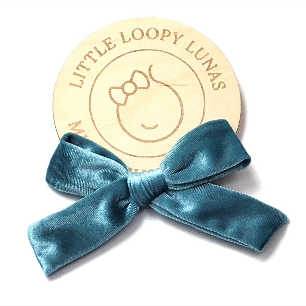 Teal Velvet Tied Girls Hair Bow